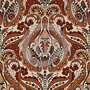 Colorful Paisley seamless pattern. Indian ornamental backdrop