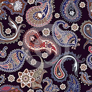 Colorful Paisley seamless pattern. Original decorative backdrop