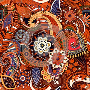 Colorful Paisley seamless pattern. Original decorative backdrop. Indian wallpaper