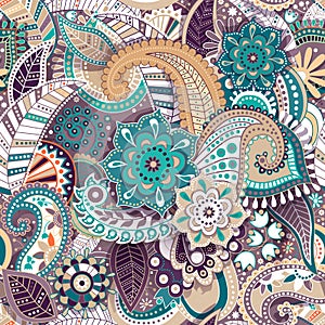 Colorful Paisley seamless pattern. Original decorative backdrop. Indian wallpaper