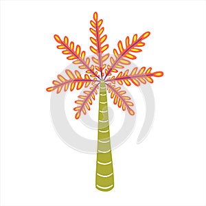 Colorful palm with red spotted leaves. Vector flat illustration