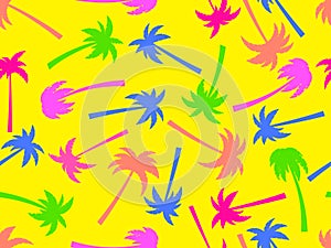 Colorful palm trees seamless pattern. Tropical jungle pop art style, exotic background for advertising, postcards, poster and