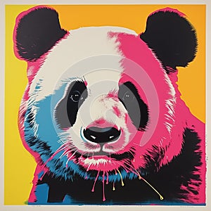 Colorful Panda Bear: A Vibrant Andy Warhol Silkscreen Print