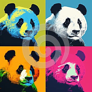 Colorful Panda Portraits In The Style Of Andy Warhol