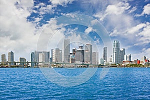 Colorful panorama of Miami downtown buildings