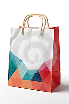 Colorful paper bag mock-up isolated on white. White copy space.