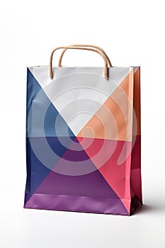 Colorful paper bag mock-up isolated on white. White copy space.