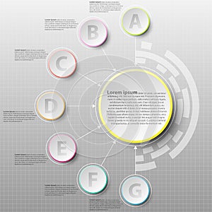 Colorful paper circle with seven topics for website presentation cover poster design infographic illustration concept