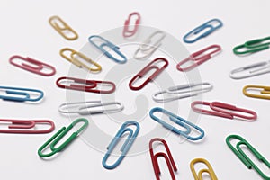 Colorful paper clip office business supplies isolated on white