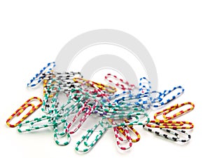 Colorful paper clip on white background.