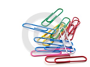 Colorful paper clip on white background.