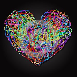 Colorful paper clips in heart shape