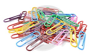 Colorful paper clips isolated on white background