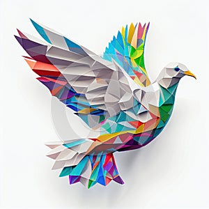 Colorful paper dove of peace on white background by Generative AI