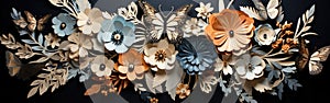 Colorful Paper Flowers on Black Background