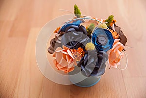 Colorful Paper Flowers in a small bucket