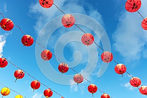 Colorful paper lanterns decoration during Chinese new year at Puu Jih Shih Temple photo