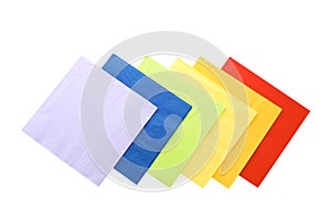 Colorful paper napkins on white background