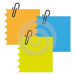 Colorful Paper Notes with Paperclips. Vector illustration. EPS 10.