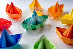 Colorful paper origami boats, DEI, diversity, equity and inclusion concept,