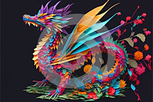Colorful paper origami craft made dragon