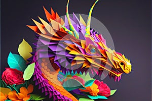 Colorful paper origami craft made dragon