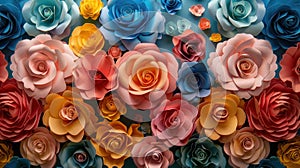 Colorful Paper Roses Backdrop for Events, Weddings, and Celebrations.