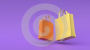 Colorful paper shopping bag on purple background online shopping concept idea 3d rendering