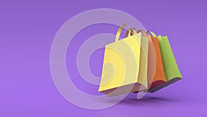 Colorful paper shopping bag on purple background online shopping concept idea 3d rendering