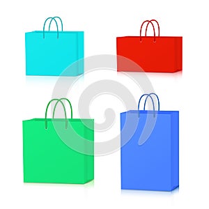 Colorful Paper Shopping Bags collection isolated on white background.