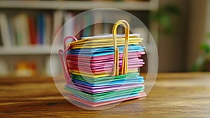 Colorful Paper Stack Secured with Clips. AI Generated