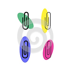 Colorful paperclip set. Simple office icons. Flat clip design. Organizational supplies. Vector illustration. EPS 10.