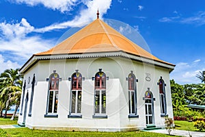 Colorful Papetoai Temple Protestant Church Moorea Tahiti