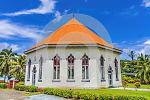 Colorful Papetoai Temple Protestant Church Moorea Tahiti