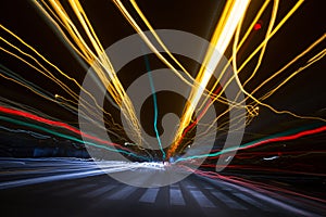 Colorful parallel lines above crosswalk