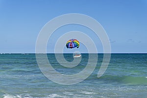 Colorful parasailing on the Caribbean ocean