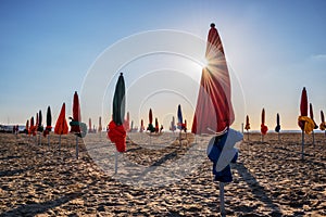 Colorful parasols on Deauville beach