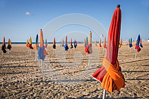 Colorful parasols on Deauville beach