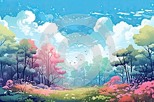 colorful park forest landscape in spring AI generated