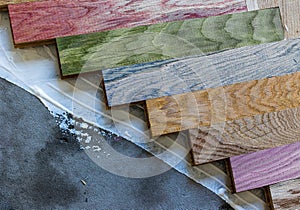 Colorful parquet installation in herringbone arrangement