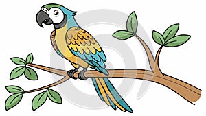 Colorful parrot on branch, tropical bird wildlife vector design Generative AI photo