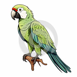 Colorful Parrot On Branch - Vector Illustration In Cicely Mary Barker Style
