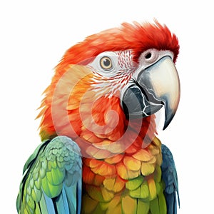 Colorful Parrot Close-up Realistic Digital Airbrushing On White Background