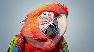 Colorful Parrot On Gray Background: Realistic Hyper-detailed Portraits photo