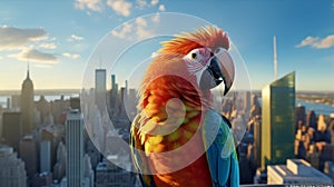 Colorful Parrot Guarding New York City Skyscrapers photo