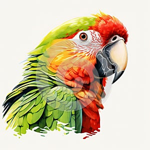 Colorful Parrot Head Vector Illustration On White Background