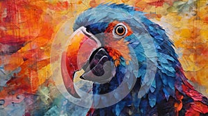 Colorful Parrot Hyperrealistic Painting On Recycled Material