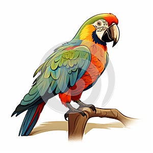 Colorful Parrot Illustration With Detailed Shading And Free Brushwork