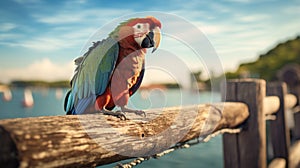 Colorful Parrot Perched On Old Pier