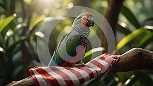 Beautiful Red-lored Amazon Parrot Perched on a Branch